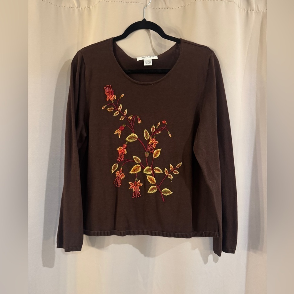 Judith Hart Brown Floral Embroidered Women's Top